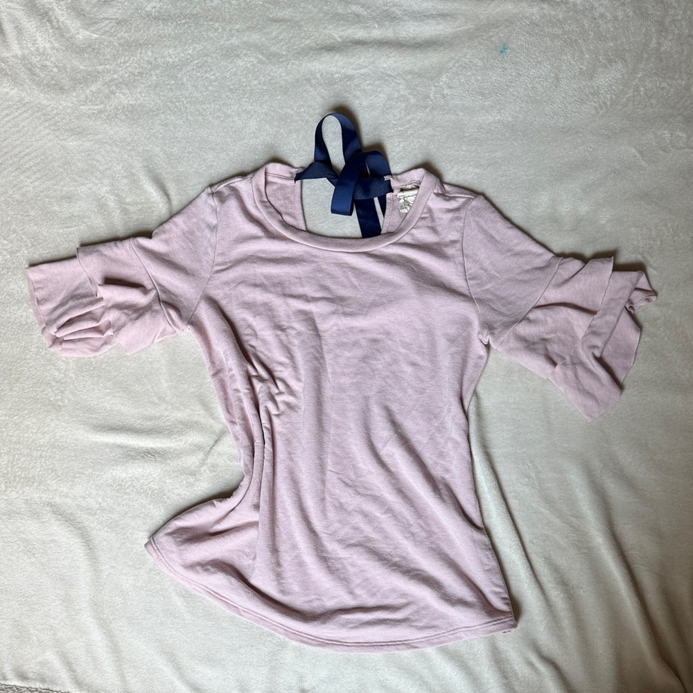 Blu Pepper Light Pink Blouse with Ruffle Sleeves